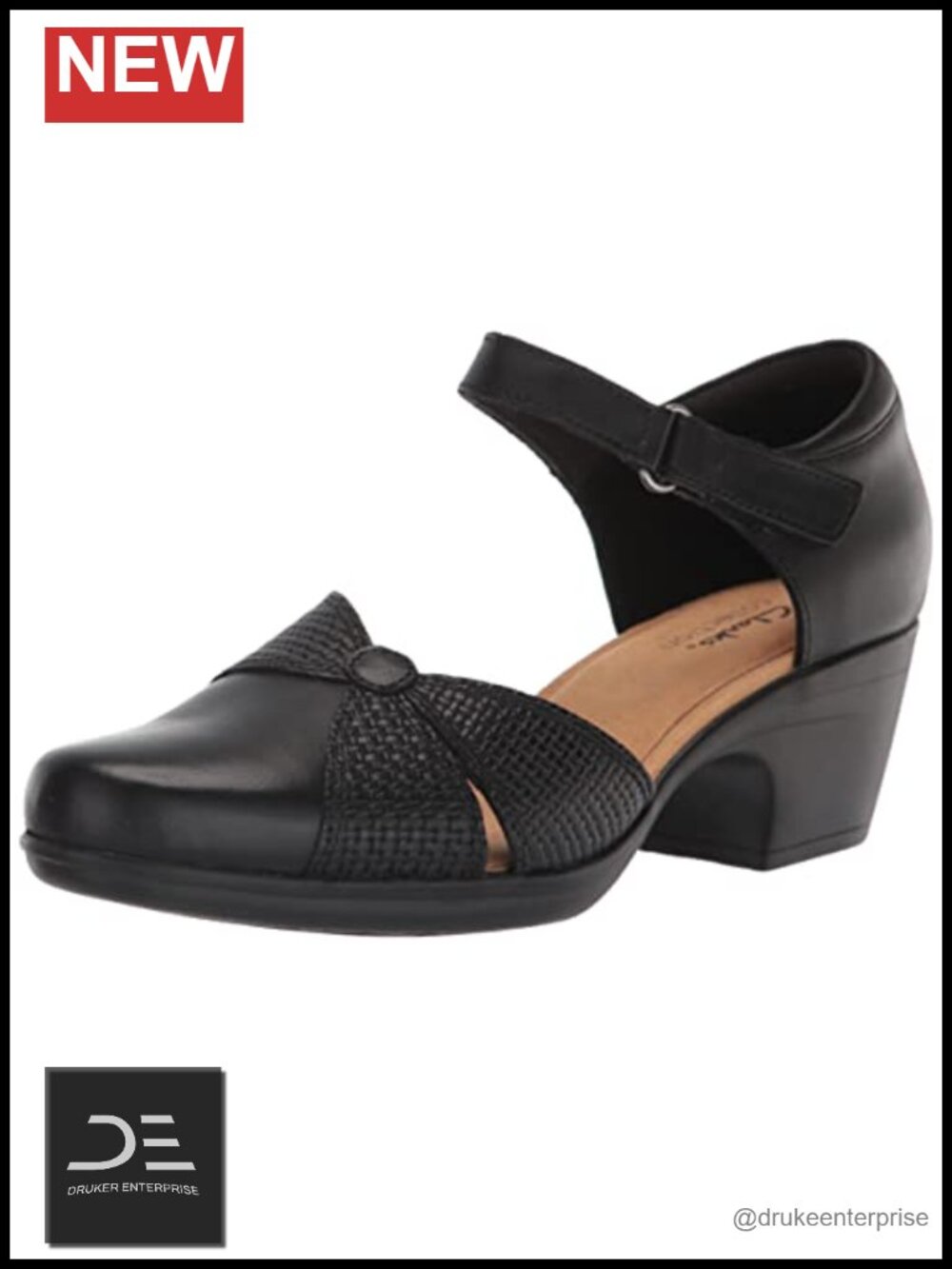 Clarks Emily Rae Pumps Women's Leather Block Heel Closed Toe Ankle Strap